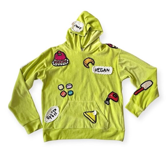Michaela Buerger Light Green Velour Hoodie with Crochet Patches, Size  S - Picture 6 of 14